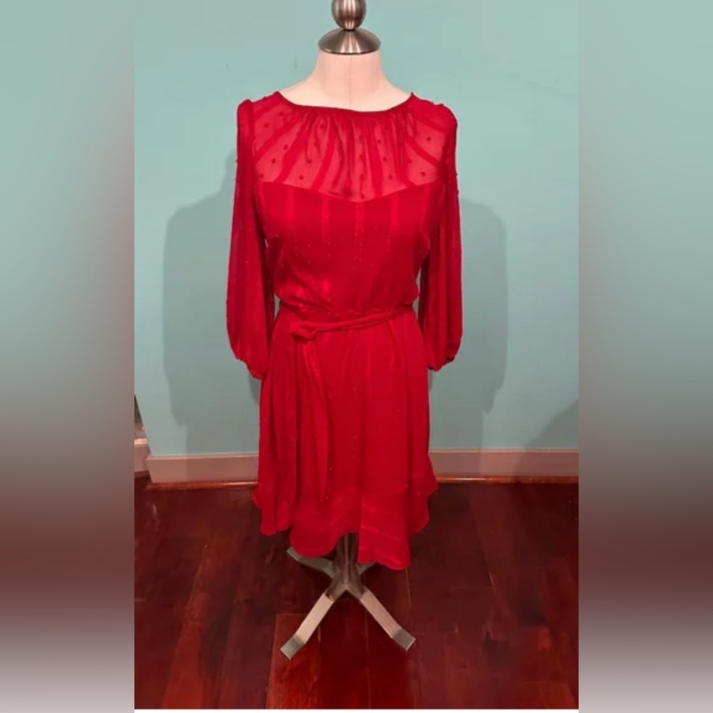 DKNY Red Sheer Dot Holiday Dress – Size 6